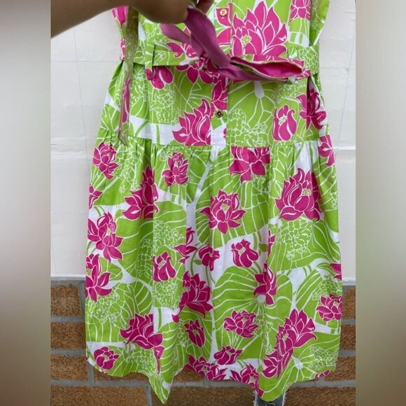 Lilly Pulitzer Green Pink Lily Frog Floral dopamine dressing rockabilly Dress 14 - Picture 11 of 16